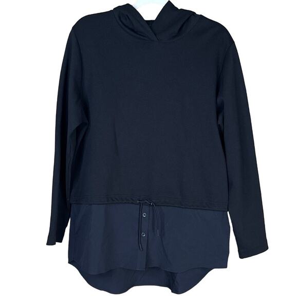 NEW Athleta Gallery Hoodie Top Long Sleeve Drawstring Waist Black Size Large - Picture 1 of 10